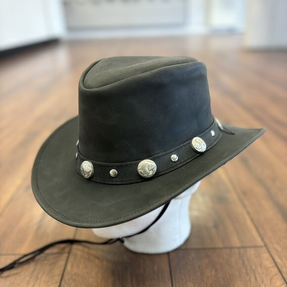 Real Leather Hats Western Style for Men and Women shapeable Brim vintage look. - Picture 2 of 9